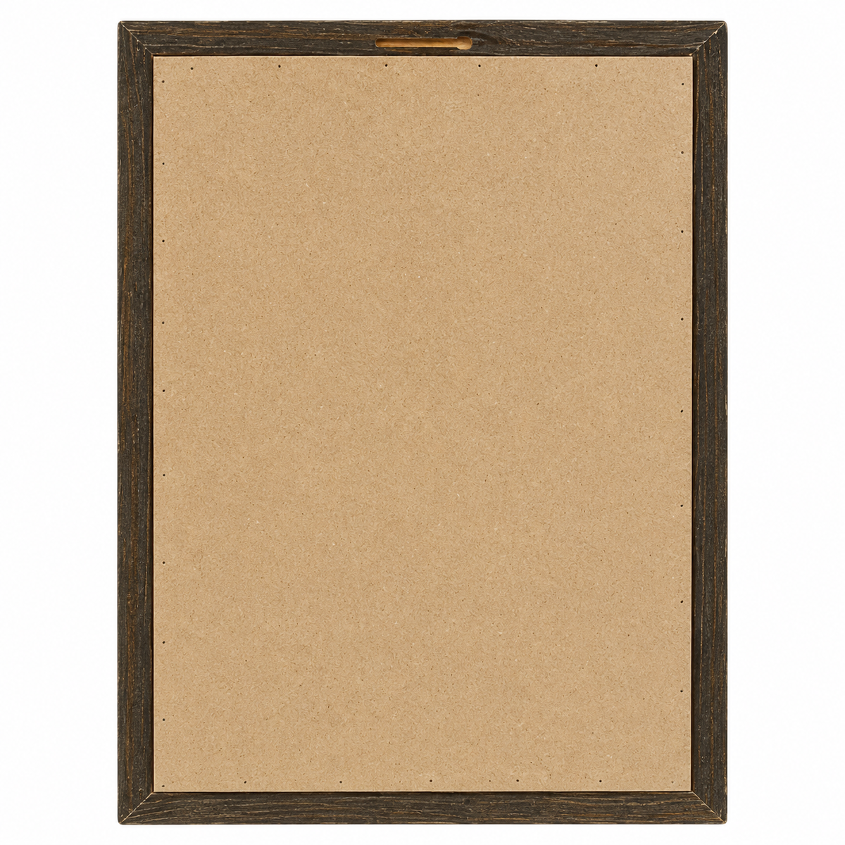 The back of a dark brown wooden picture frame with a light brown cardboard backing, shown against a plain white background.