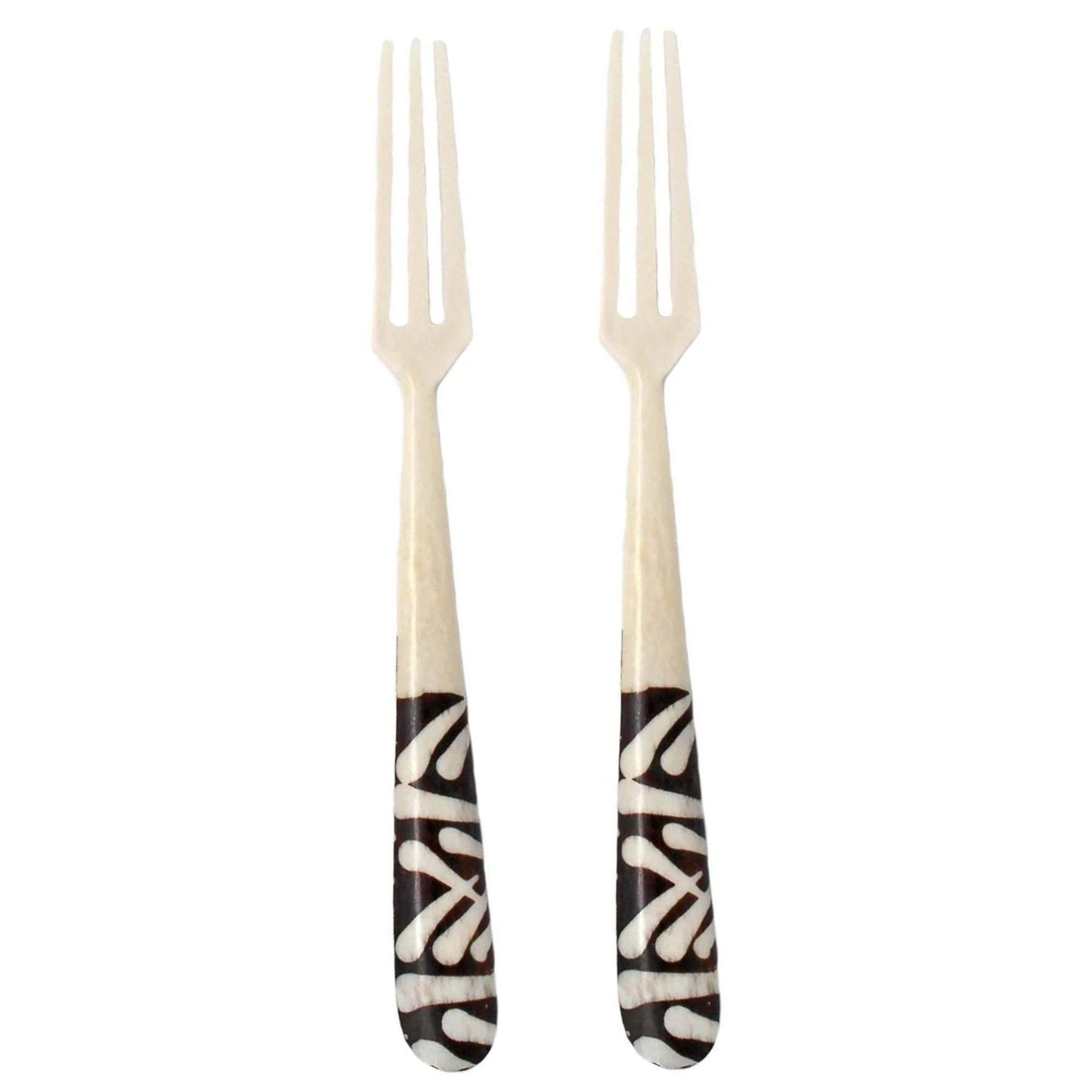 Hand-carved batik bone appetizer forks with African mud cloth design
