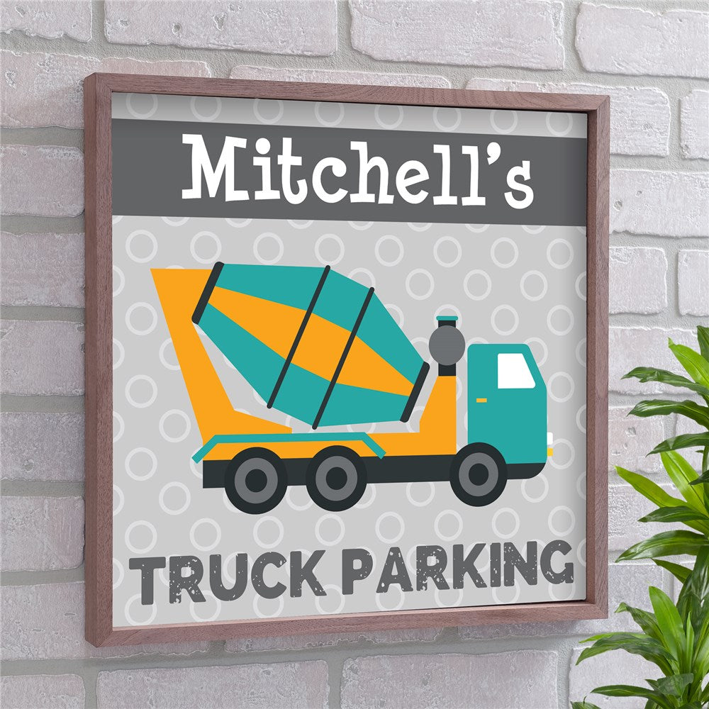 Personalized truck wall art with name, framed square decor for kids' room