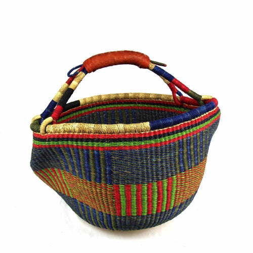 Large Ghanaian market basket in mixed colors, perfect for farmers markets or home storage