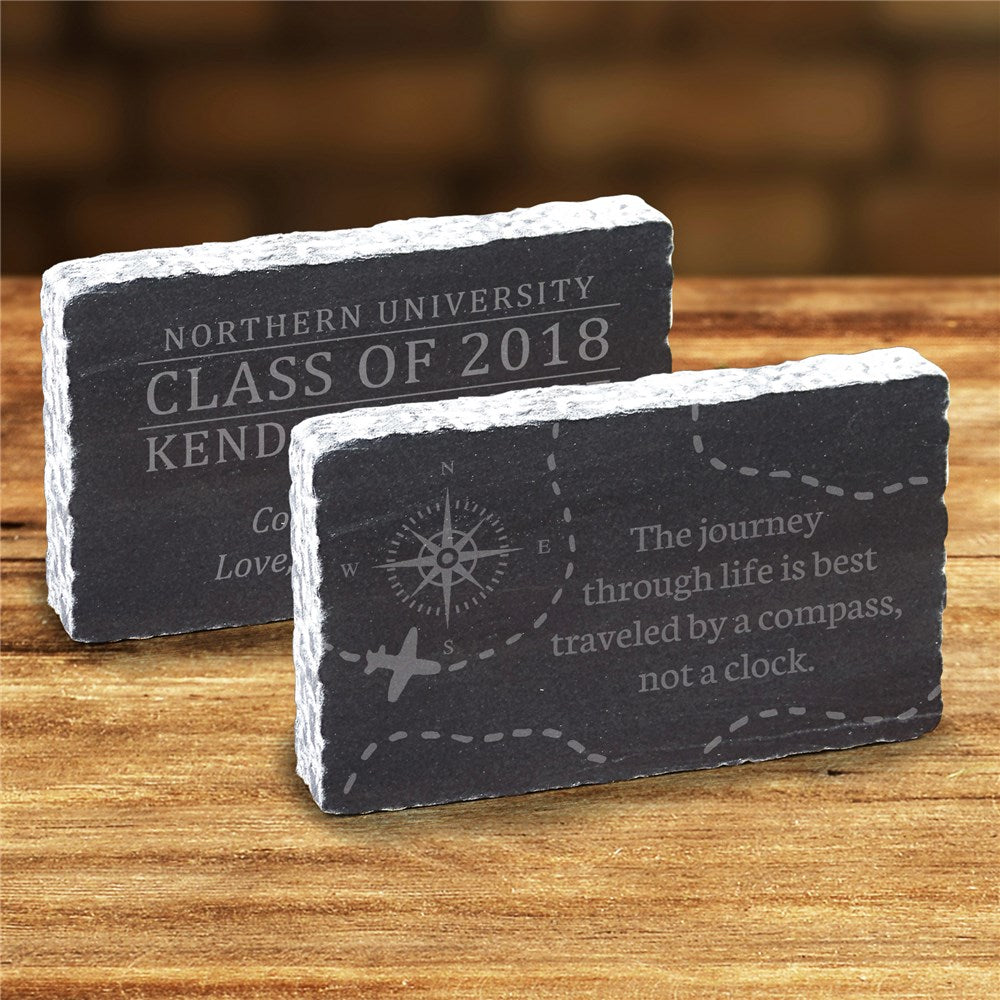 Personalized black marble graduation keepsake block with compass and custom text