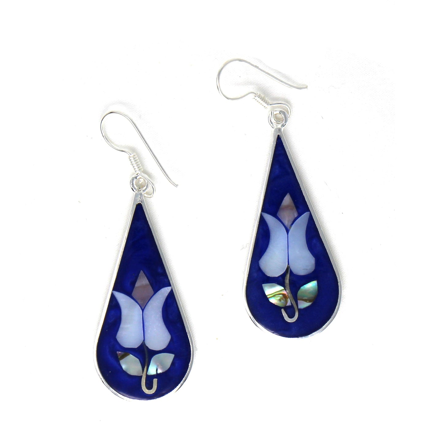 Lightweight artisan earrings crafted with real abalone and silver tone metal