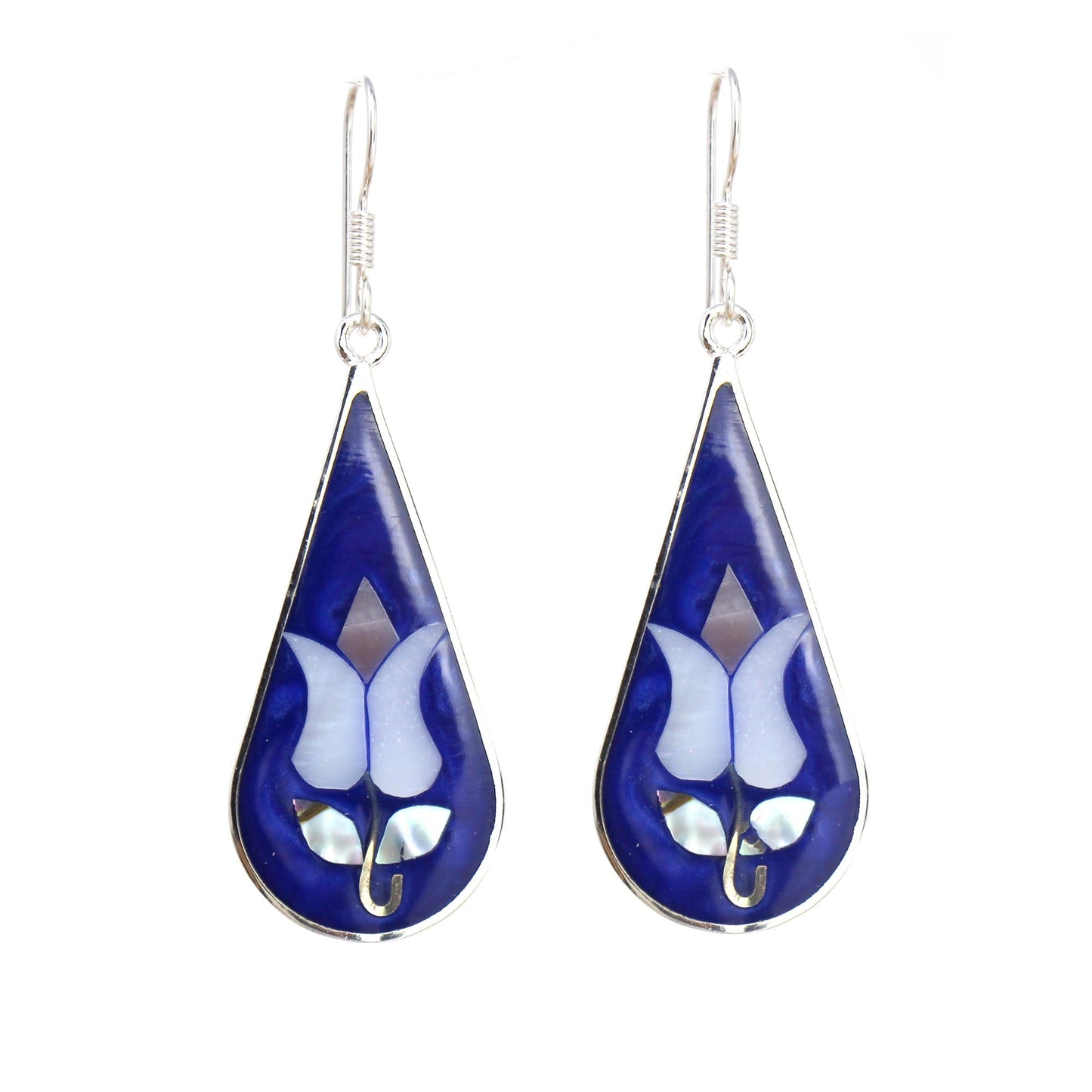 Ethical jewelry design featuring floral teardrop abalone shell earrings