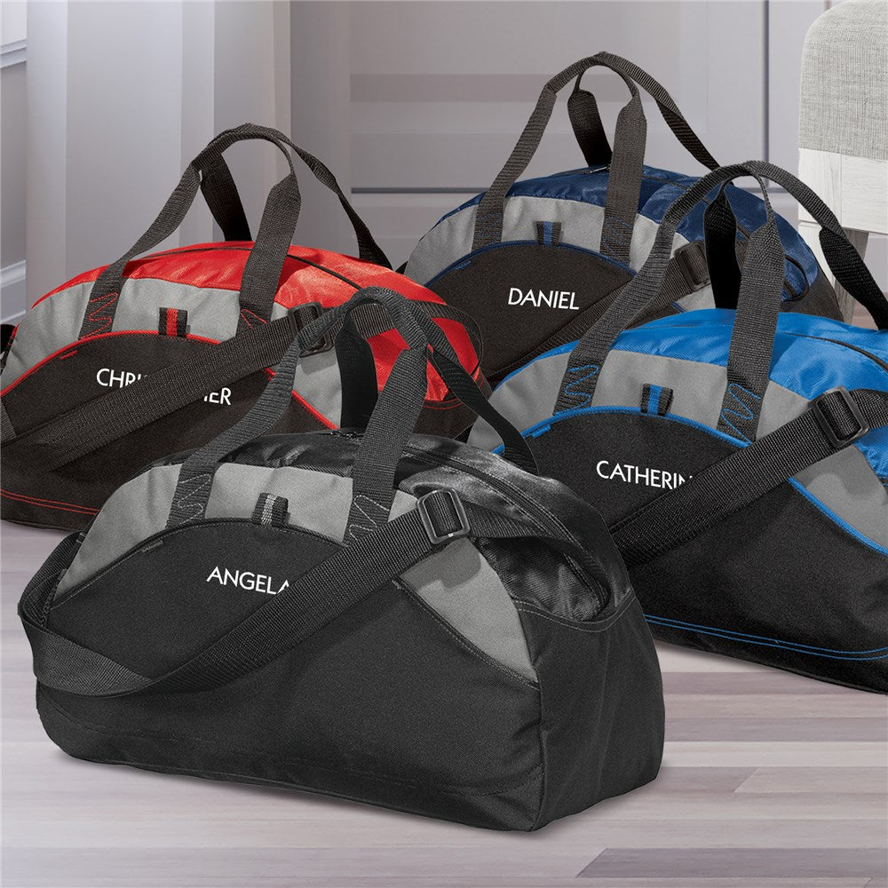 Embroidered travel duffel bag with custom name, durable personalized gym or overnight bag with multiple compartments
