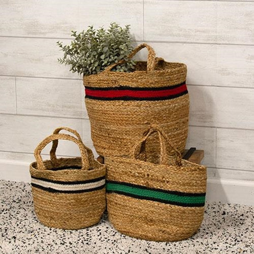 Set of 3 Bold Striped Jute Storage Baskets