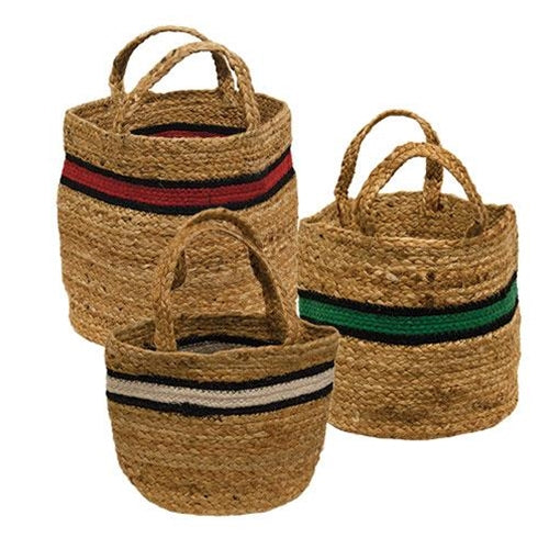 Set of 3 Bold Striped Jute Storage Baskets