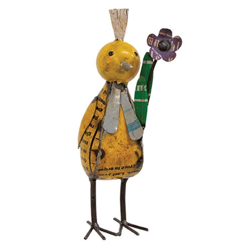 Yellow metal chick with soldered finish and spring-themed design