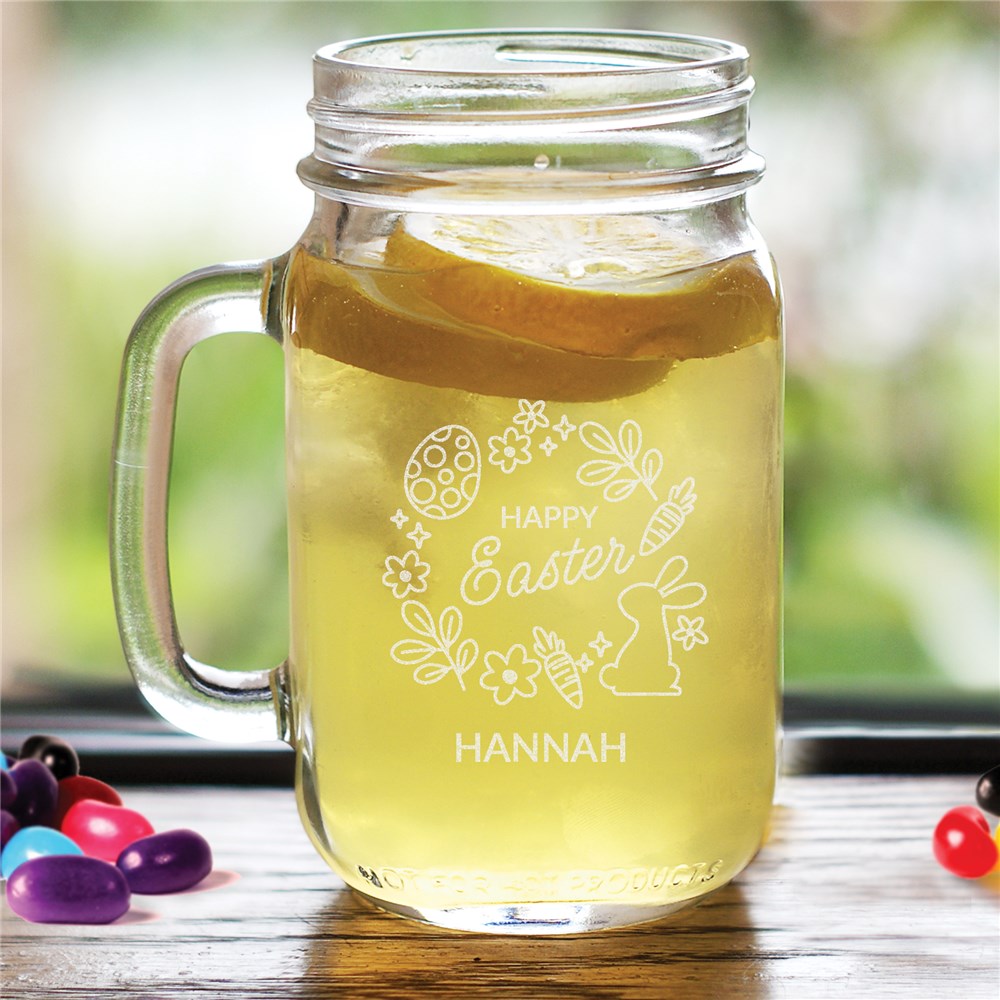 Engraved Happy Easter Wreath Mason Jar