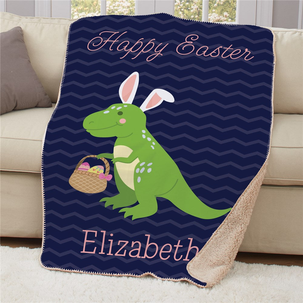 Personalized Dinosaur Easter Sherpa Blanket