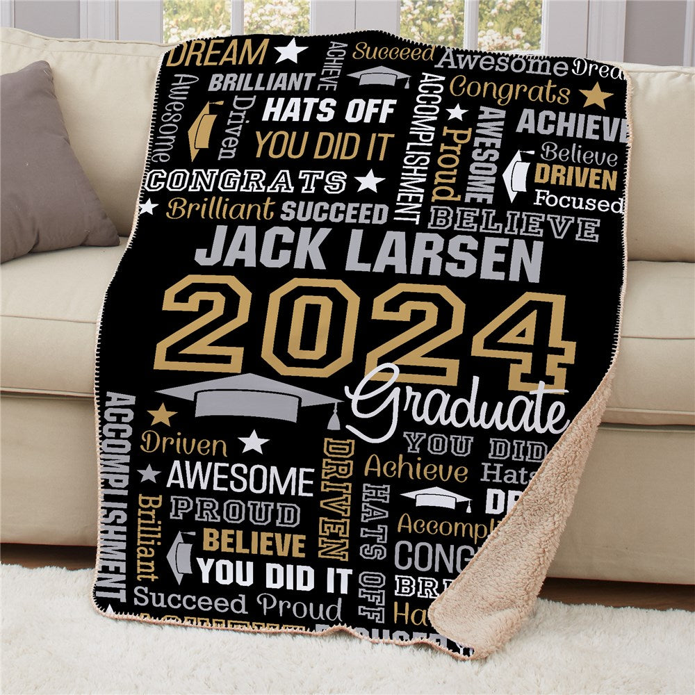 Personalized Graduation Word Art Sherpa Blanket