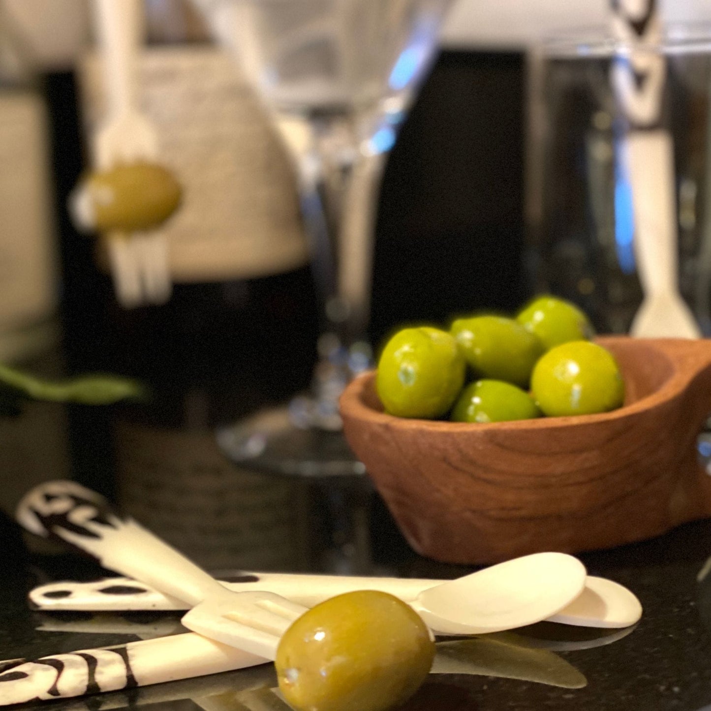 Side view of the ethically sourced appetizer fork set