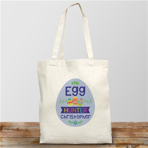 Personalized Easter egg hunt tote with reinforced handles, ideal for kids collecting eggs during spring festivities.