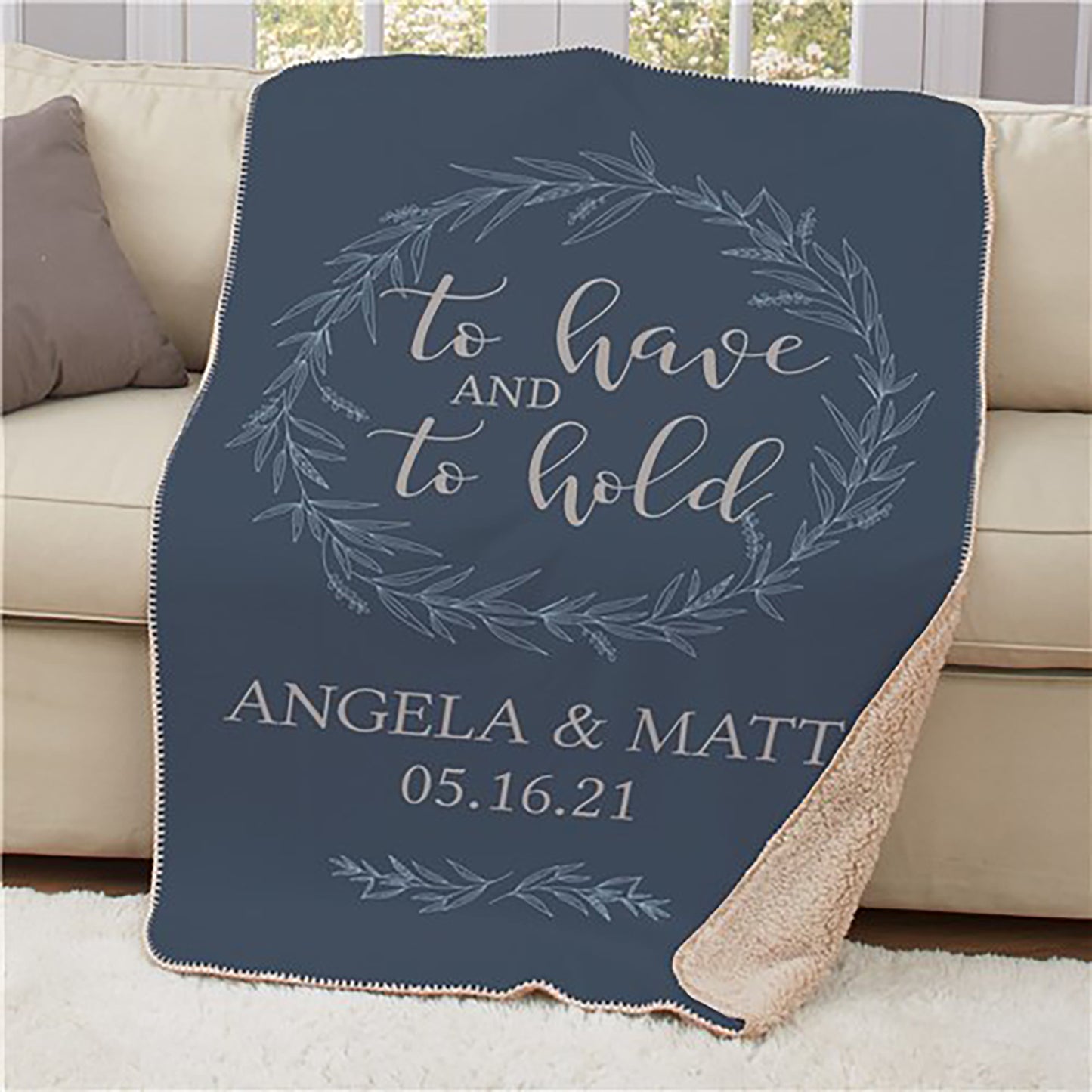 Custom wedding blanket with printed names and date