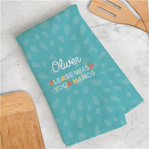 Custom Name-Embroidered Hand Towel for kids. Features a plush microfiber face and cotton terry loops for quick drying.