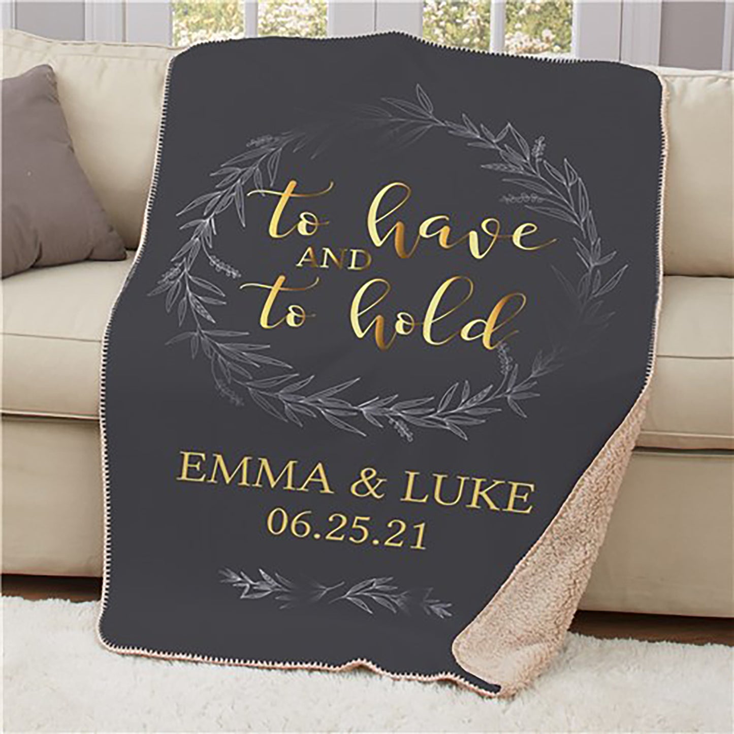 Wedding or anniversary throw blanket with name and date detail