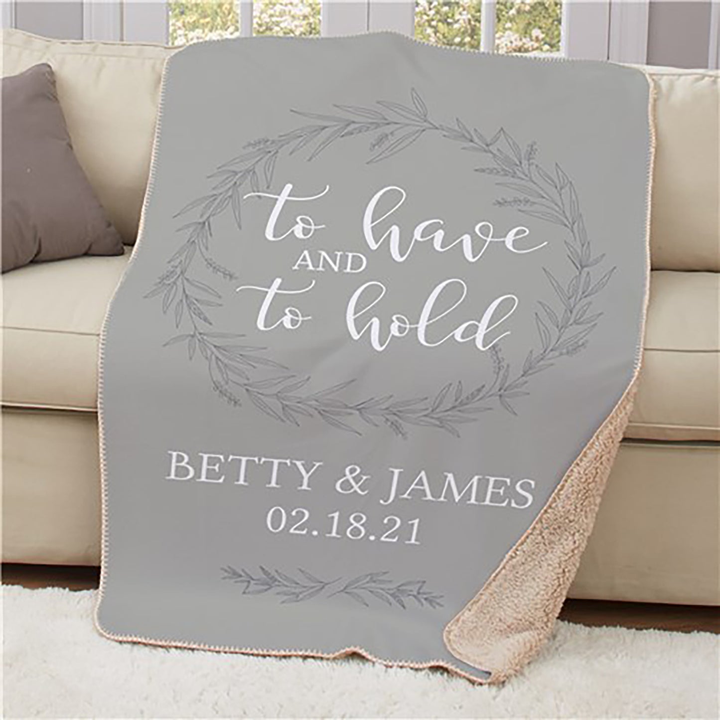 Engagement gift blanket personalized with names and custom color design