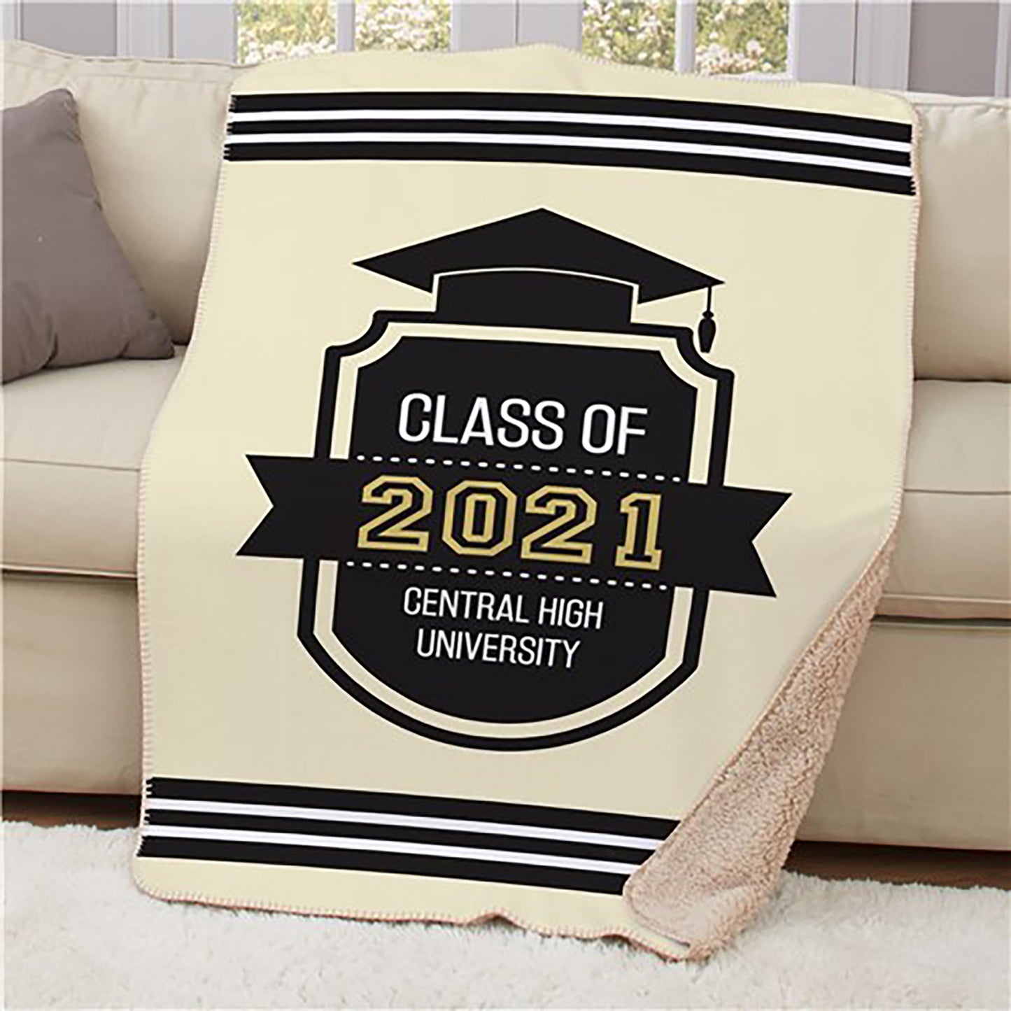 Personalized graduate fleece blanket with sherpa back – name and school throw for high school or college grad