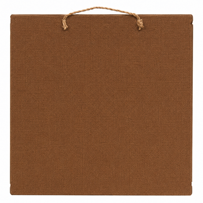 A square brown woven fabric hanging panel with a natural jute rope handle at the top, shown against a plain white background.