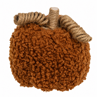 Burnt Orange Sherpa Pumpkin with Jute Vines - 3.5"