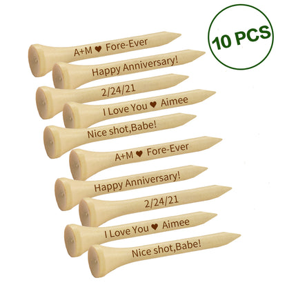 Engraved custom golf tees made from high-quality bamboo, perfect for golf tournaments, corporate giveaways, and sports gifts