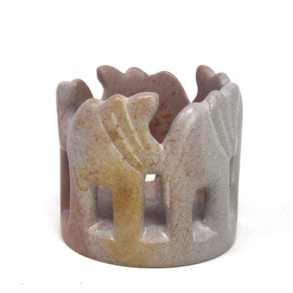 Hand-carved circle of elephants sculpture made from natural soapstone