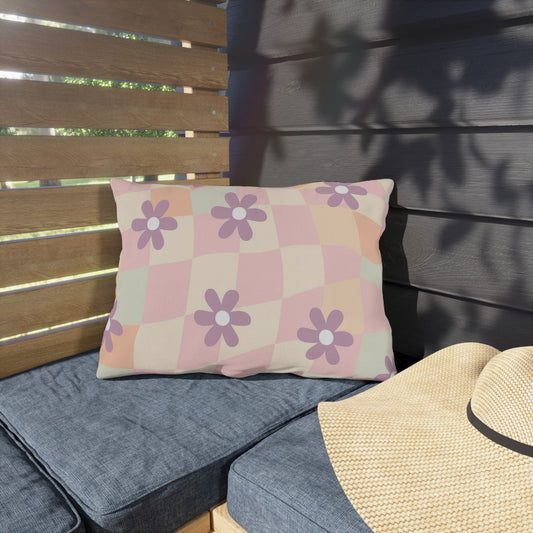 Pastel floral outdoor pillow with vibrant garden design for patios and porches
