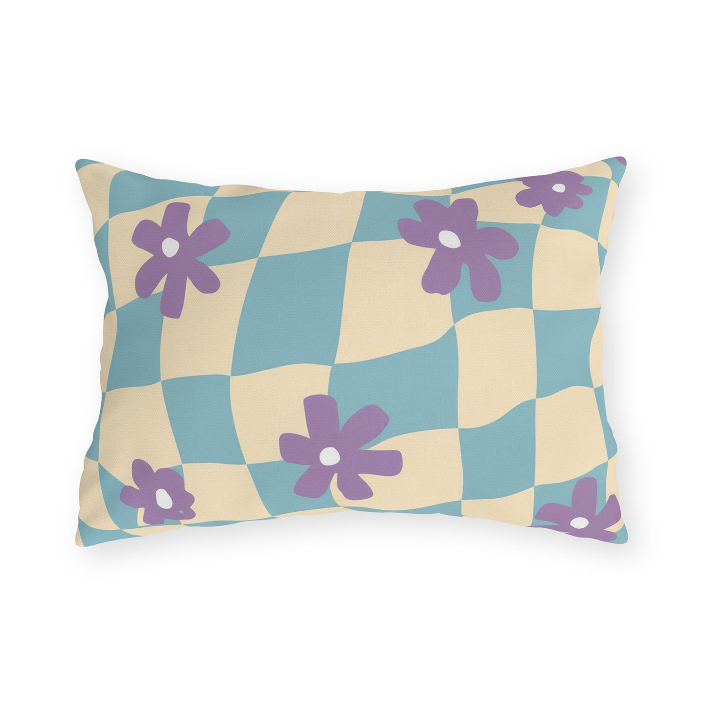 Outdoor lumbar pillow with colorful floral design for patios and gardens