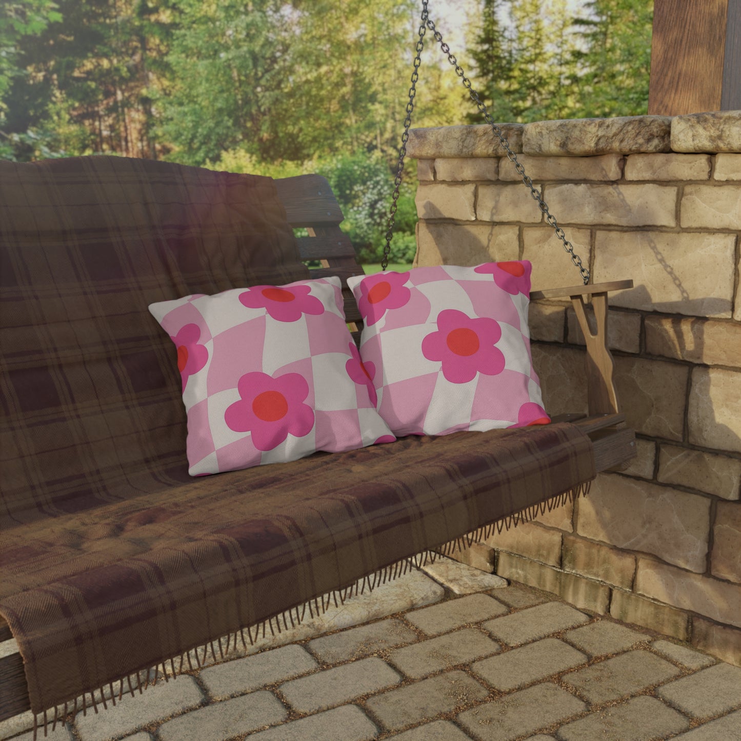 UV-resistant floral pillow designed to brighten outdoor living spaces