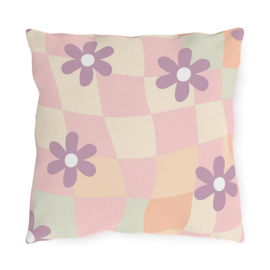 Colorful floral outdoor pillow with pastel patterns for patios and balconies