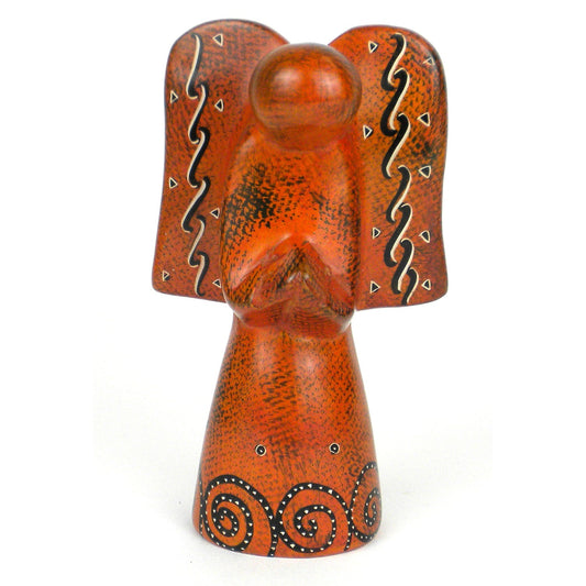 Hand-carved soapstone angel sculpture in orange, ethically made in Kenya with a smooth polished finish.