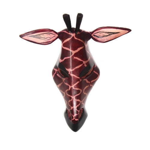 African wooden wall art, handcrafted giraffe mask with unique three-dimensional design.