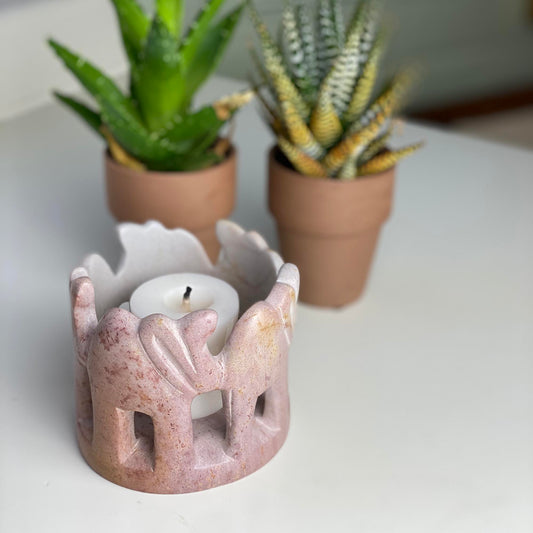 Unique natural stone elephant ring sculpture from Africa