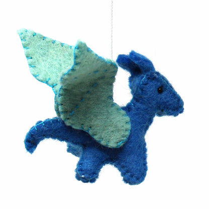 Soft wool dragon and cloud mobile, ethically sourced baby room decoration, handmade Nepalese Fair Trade mobile.