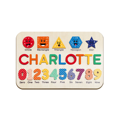 Educational wooden name puzzle for kids, a personalized gift that helps with letter recognition and fine motor development.