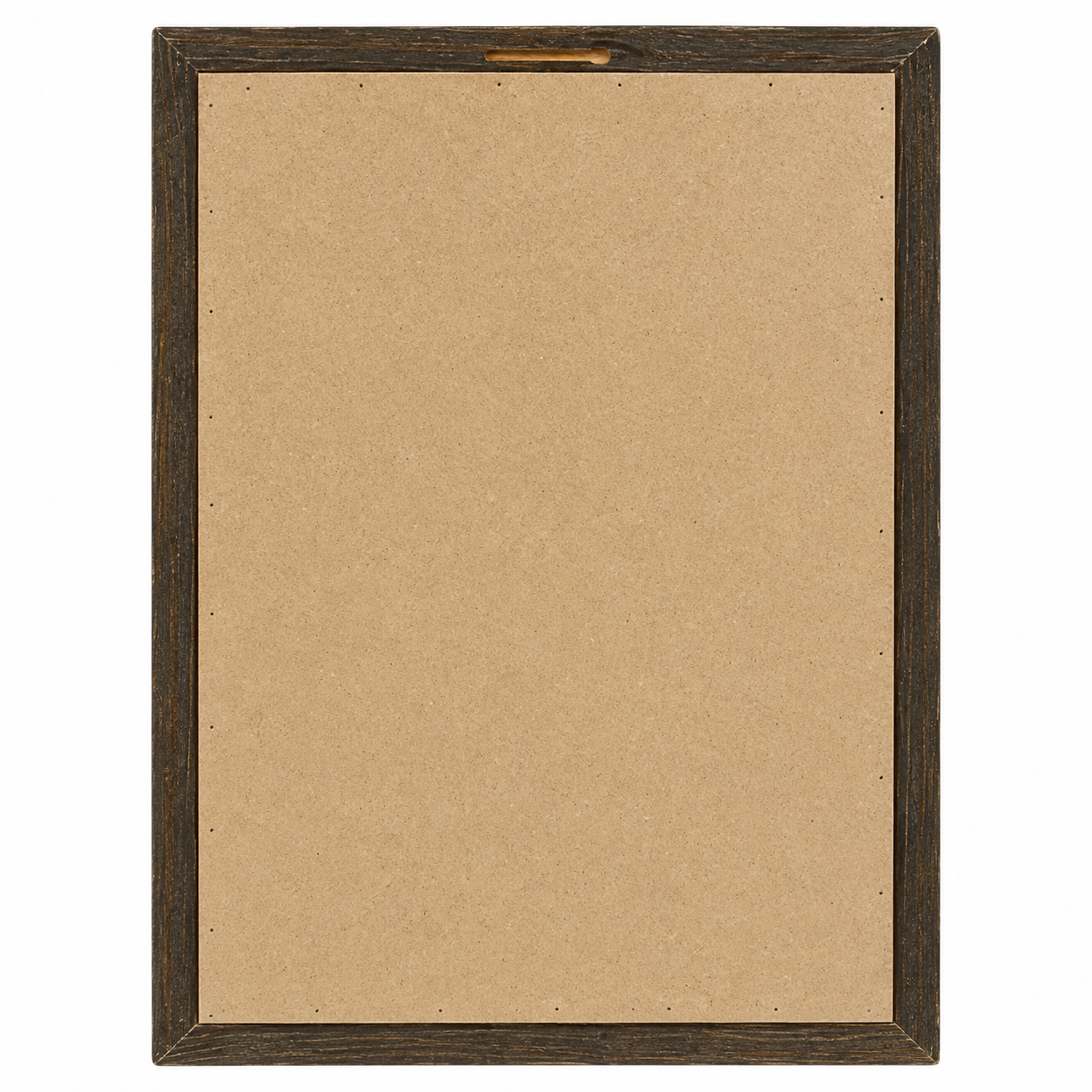 The back of a dark brown wooden picture frame with a light brown cardboard backing, shown against a plain white background.
