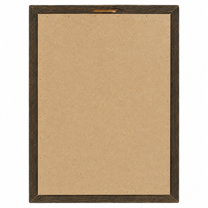 The back of a dark brown wooden picture frame with a light brown cardboard backing, shown against a plain white background.