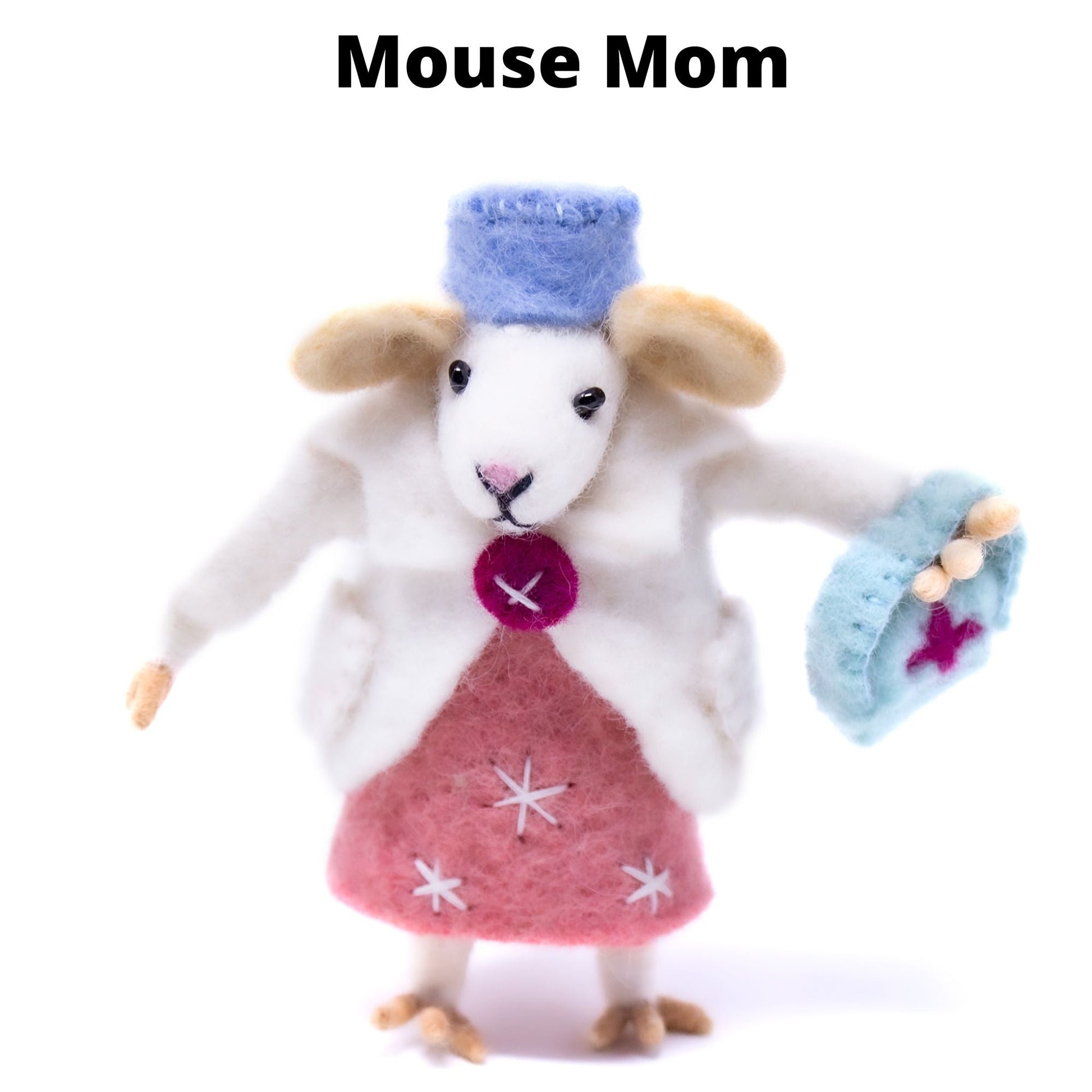 Intricately detailed felt mice family, artisan-made wool felt figurines, ethical handmade Christmas ornaments.