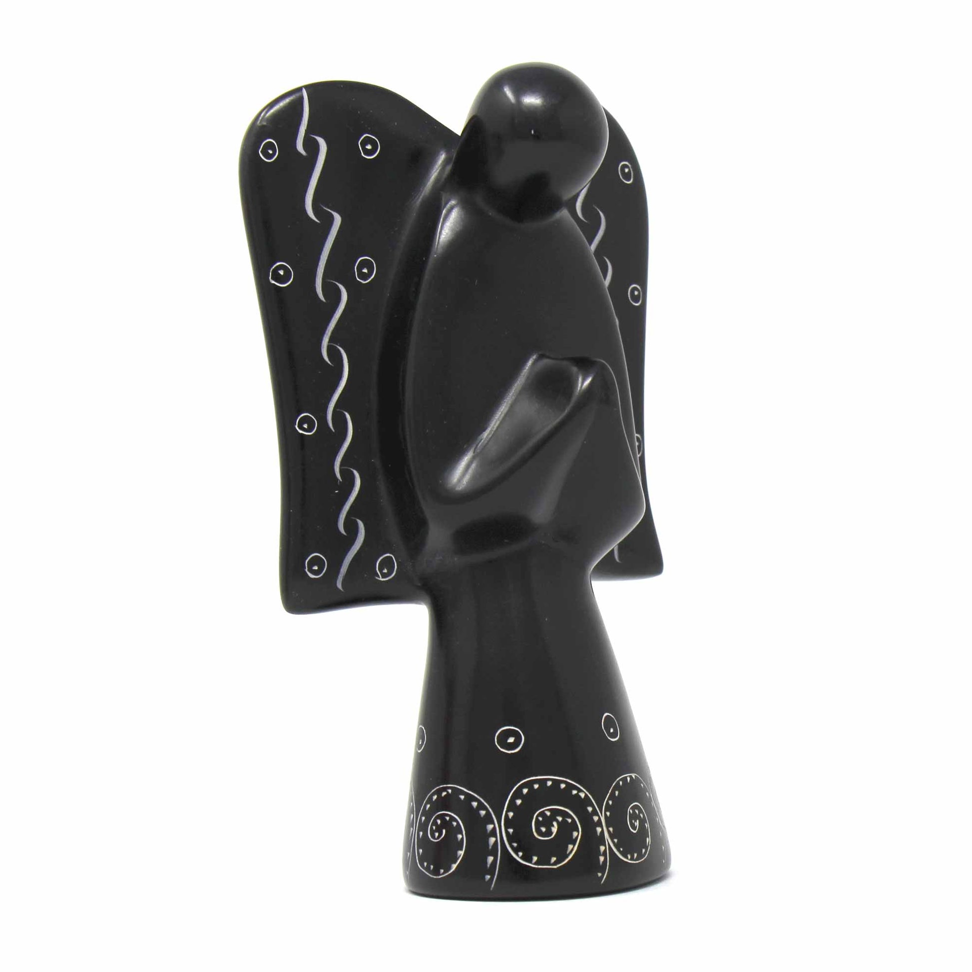 Decorative angel statue crafted from polished natural stone