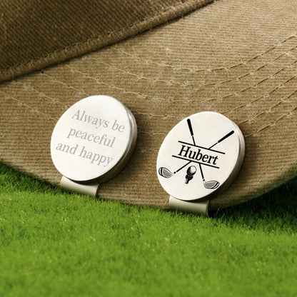 A side-by-side comparison showing different personalization options for the golf ball marker, including custom text and name variations.