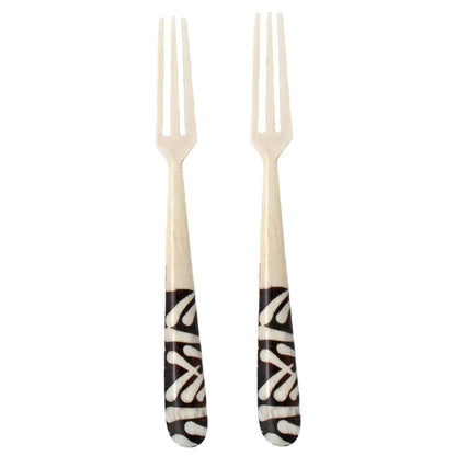 Hand-carved batik bone appetizer forks with African mud cloth design