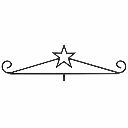 A black metal wall bracket featuring a star motif at the top center, with curved scrollwork on both sides and a horizontal support post below, shown on a plain white background.