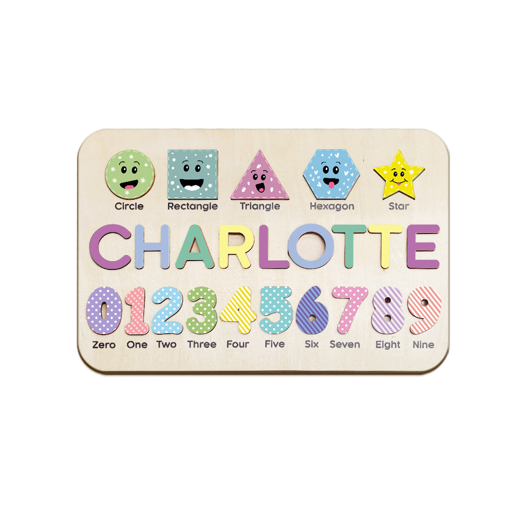 Personalized wooden learning puzzle for toddlers, designed to support early education with customizable name pieces.