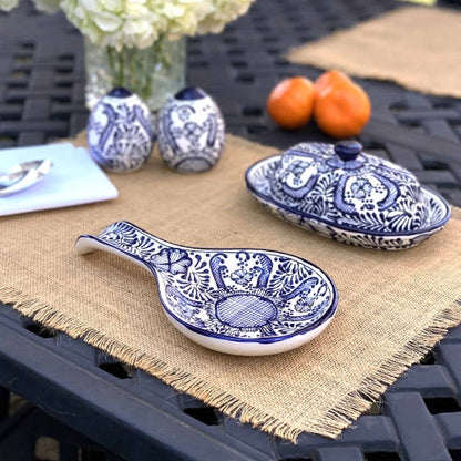 Blue floral ceramic gift for cooks and bakers, an ideal housewarming, wedding, or holiday present with a Mexican artisan touch.