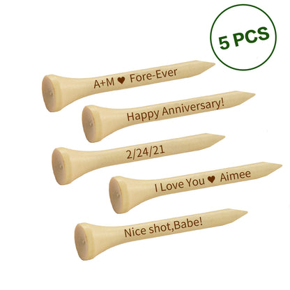 Sustainable bamboo golf tees set with custom engraving, great personalized golf gift for golf lovers and professionals