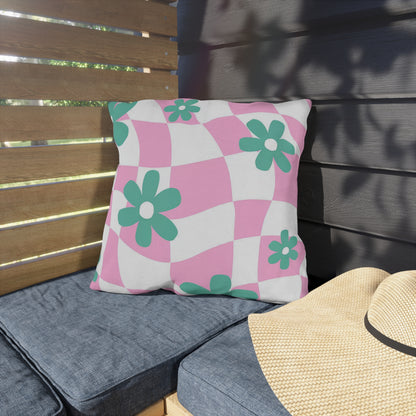 Cozy outdoor pillow crafted from durable spun polyester for garden seating.