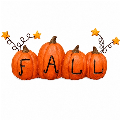 Small decorative resin fall pumpkin with wire star accents for country and primitive harvest displays.