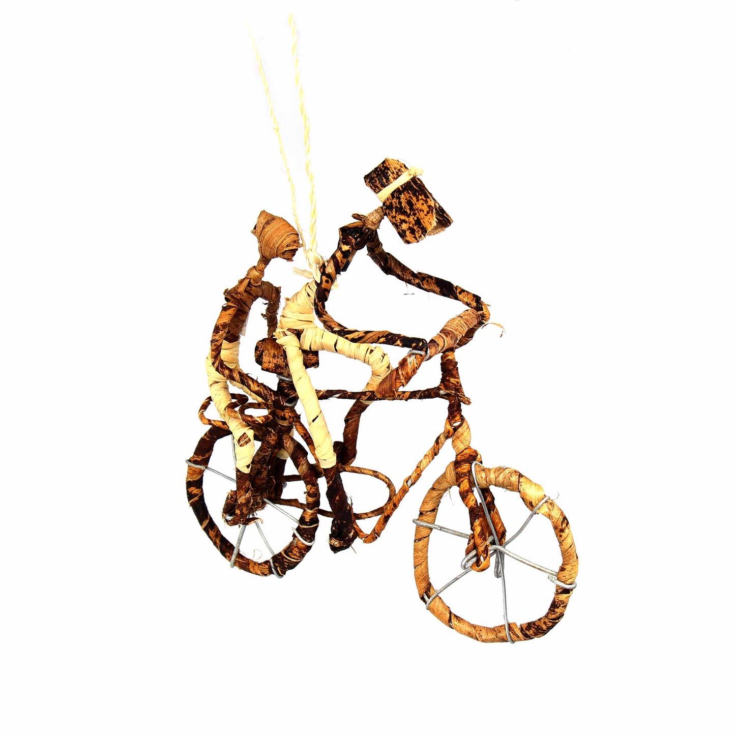 Banana Fiber Bicycle Ornament, Two Riders – Set of 2