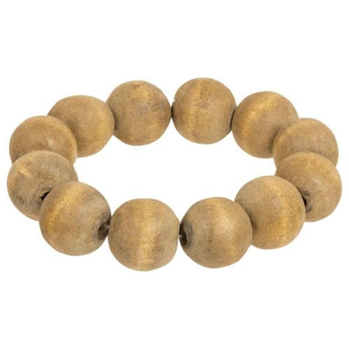 Natural wood bead candle ring on jute string with rustic farmhouse styling