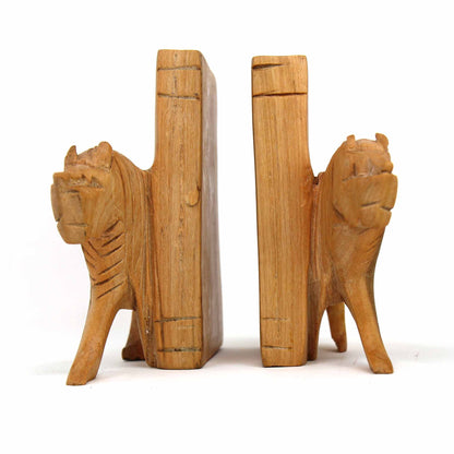 African jacaranda wood bookends with lion motif
