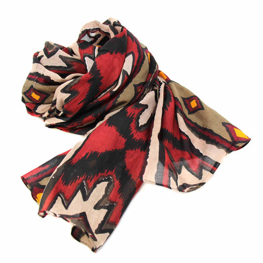 Hand-printed cotton scarf featuring a traditional ikat diamond design